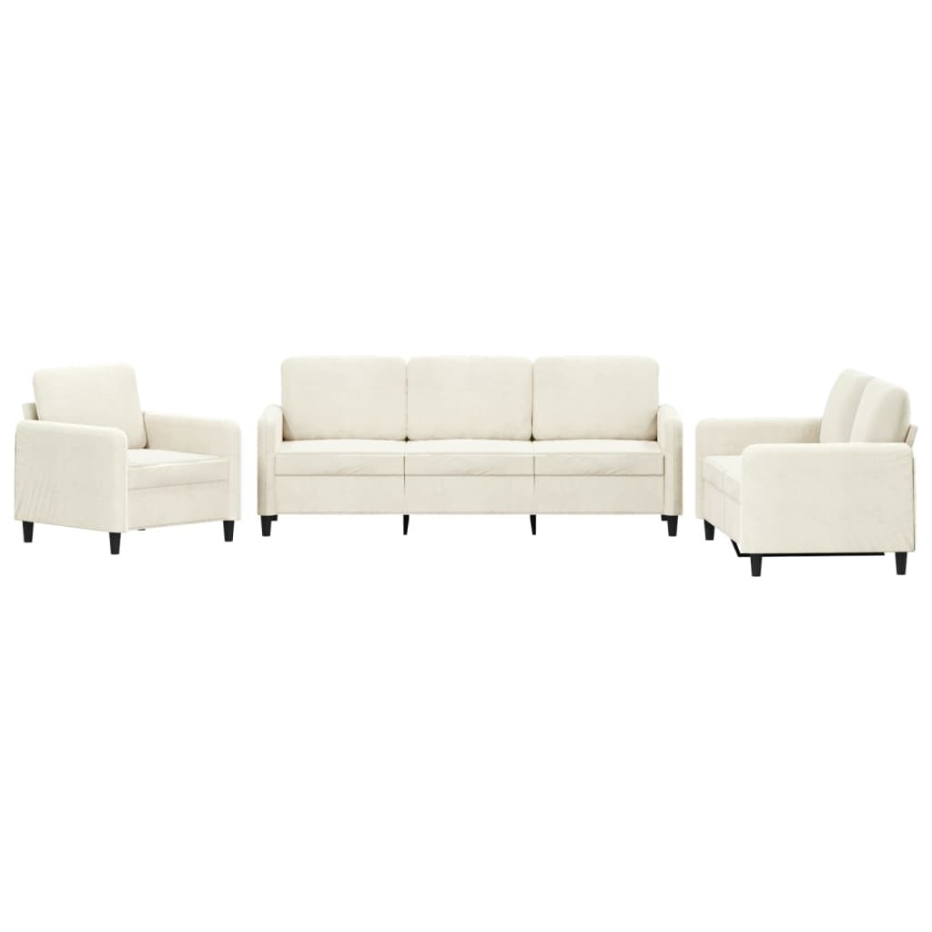 Vidaxl 3 pcs conjunto de sofás veludo cor creme