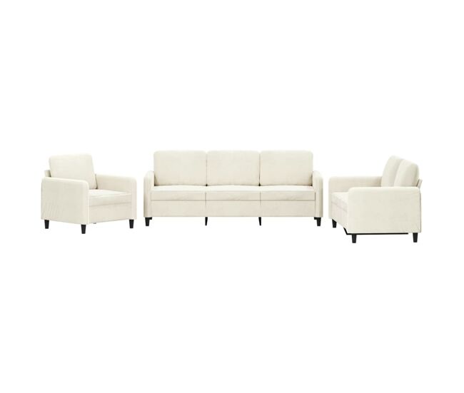 Vidaxl 3 pcs conjunto de sofás veludo cor creme