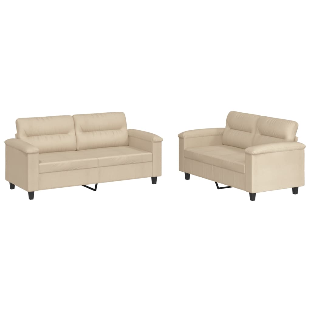 Vidaxl 2 pcs conj. sofás c/ almofadões tecido de microfibra cor creme