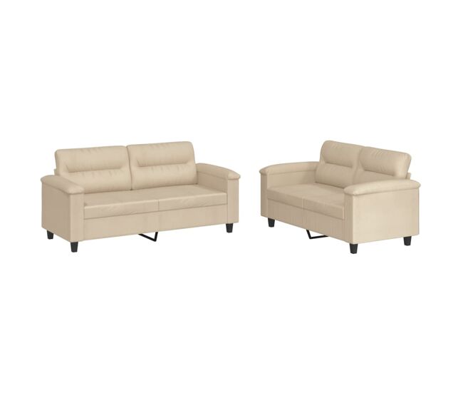 Vidaxl 2 pcs conj. sofás c/ almofadões tecido de microfibra cor creme