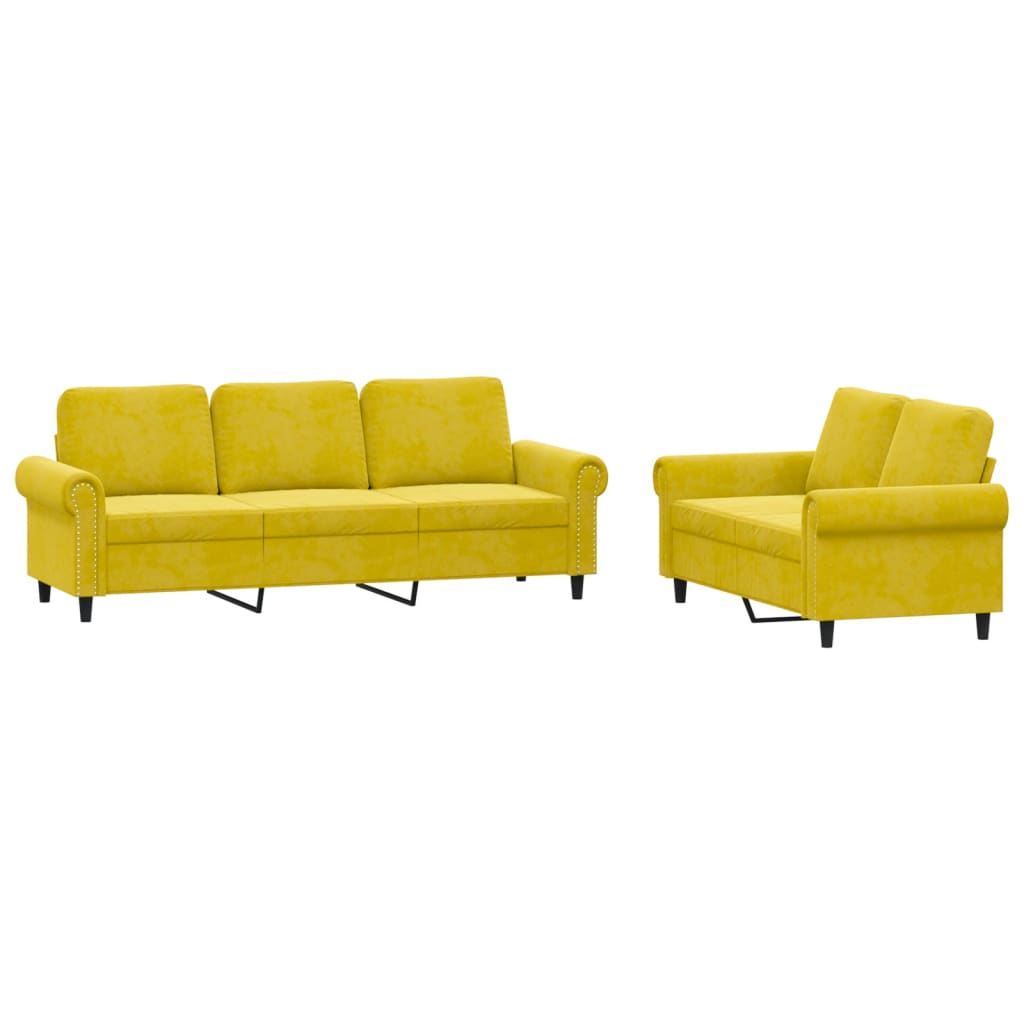 Vidaxl 2 pcs conjunto de sofás com almofadões veludo jaune