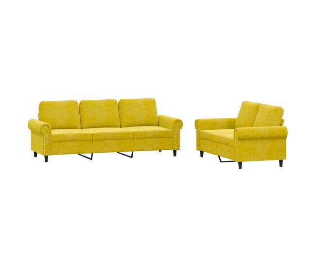 Vidaxl 2 pcs conjunto de sofás com almofadões veludo jaune