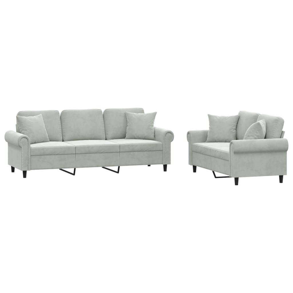 Vidaxl 2 pcs conjunto de sofás com almofadas veludo cinzento-claro