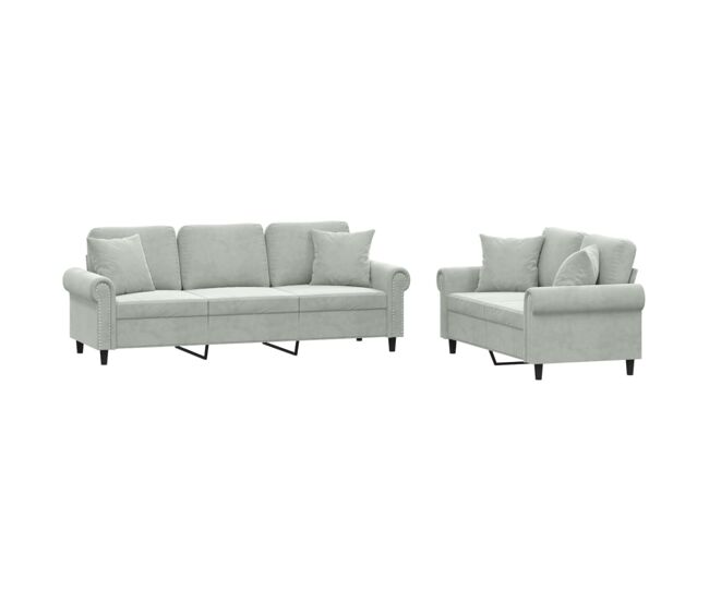 Vidaxl 2 pcs conjunto de sofás com almofadas veludo cinzento-claro