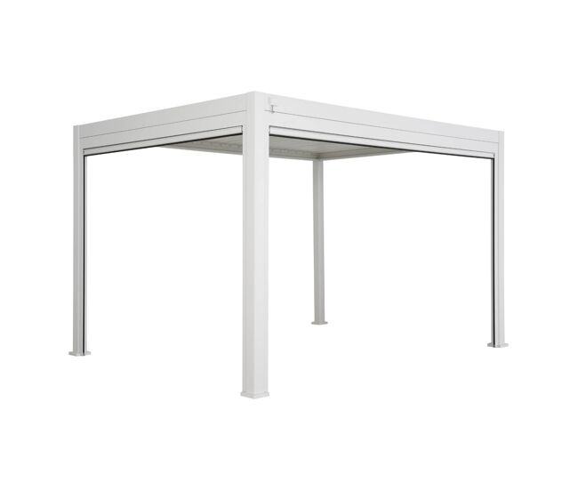 Pérgula bioclimática 3x4m + toldo de 3m + toldo de 4m, triomphe 3x4m + acessórios, branco, 400x300x250 cm