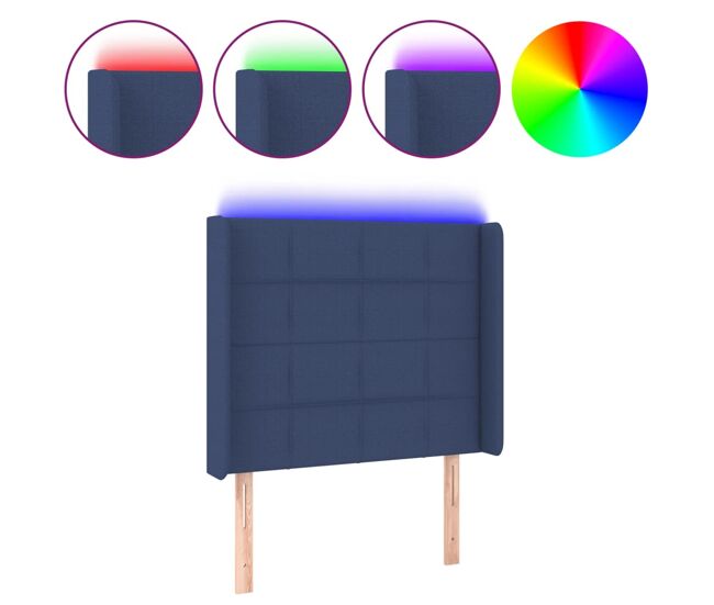 Vidaxl cabeceira de cama c/ luzes led tecido 93x16x118/128 cm azul