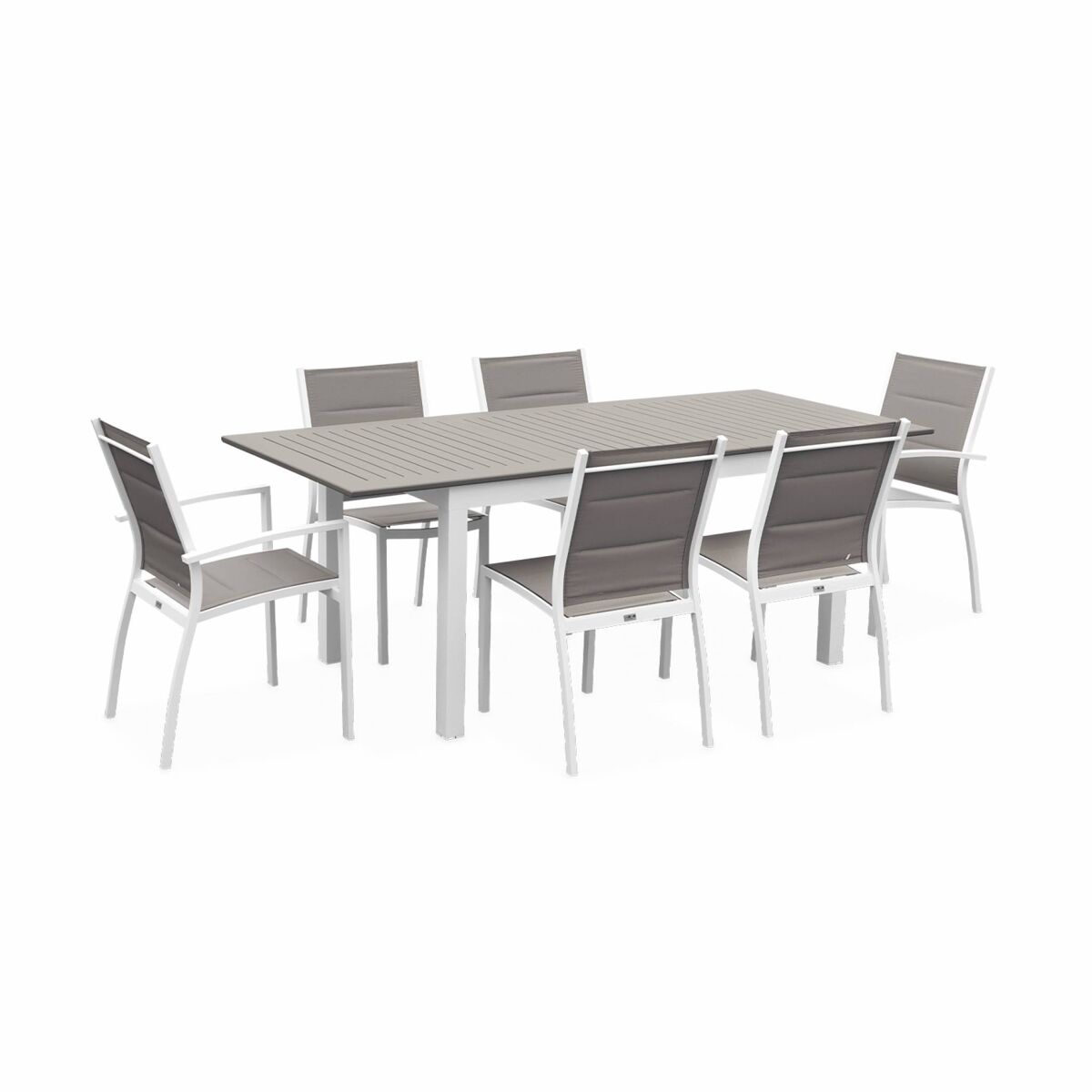 Mesa de jardim extensível em alumínio, 6 cadeiras, chicago 6, blanc, 210x89x75 cm