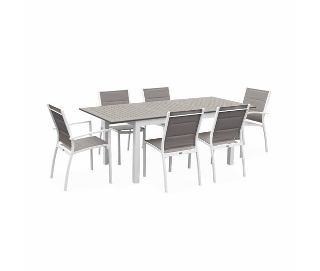 Mesa de jardim extensível em alumínio, 6 cadeiras, chicago 6, blanc, 210x89x75 cm