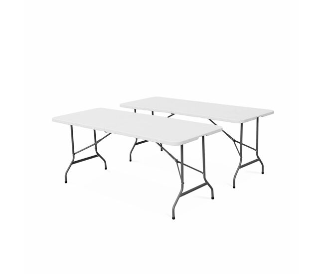 Mesas de recepção em plástico dobrável, set de 2, fiesta 180cm, branco, 180x69.5x73.5 cm