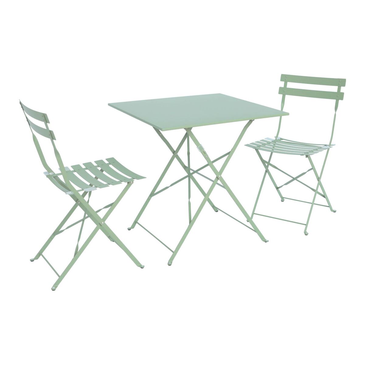 Mesa de jardim bistrô dobrável em metal, 2 cadeiras, emilia, verde cinzento, 70x70x71 cm