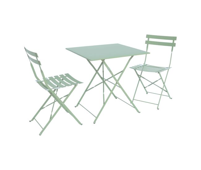 Mesa de jardim bistrô dobrável em metal, 2 cadeiras, emilia, verde cinzento, 70x70x71 cm