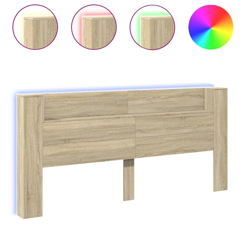 Vidaxl armário cabeceira c/ luzes led 220x16,5x103,5cm carvalho sonoma