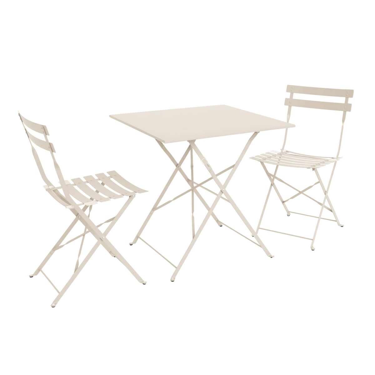 Mesa de jardim bistrô dobrável em metal, 2 cadeiras, emilia, beige, 70x70x71 cm