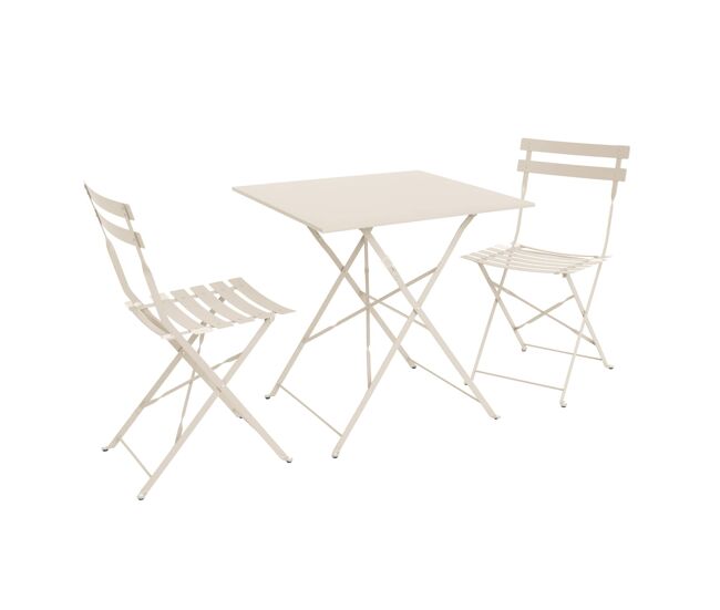 Mesa de jardim bistrô dobrável em metal, 2 cadeiras, emilia, beige, 70x70x71 cm