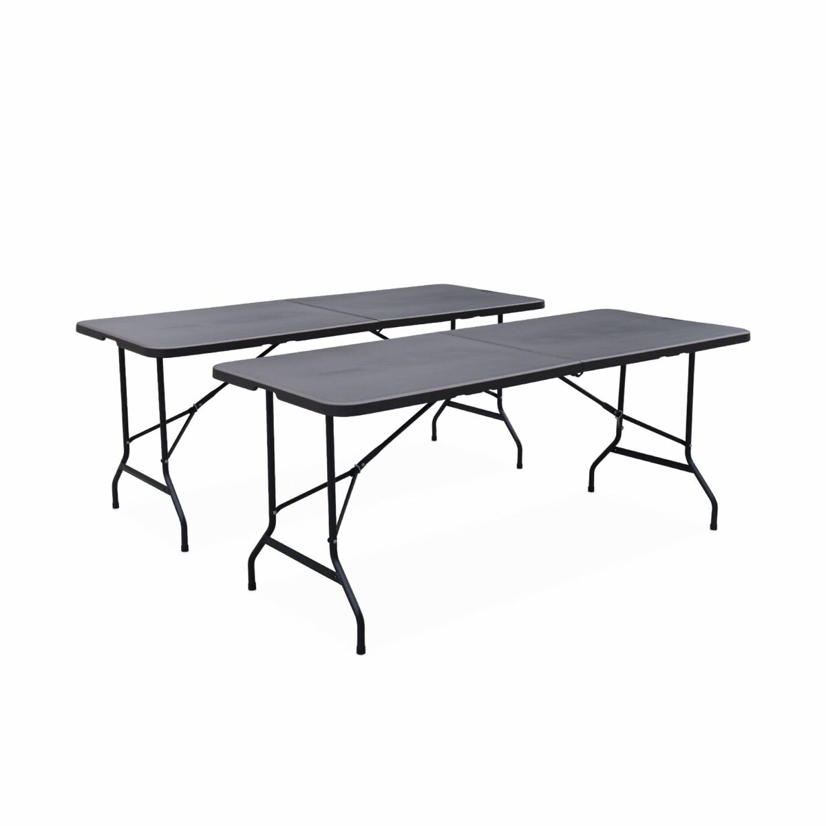 Mesas de recepção em plástico dobrável, set de 2, fiesta 180cm, cinza escuro, 180x69.5x73.5 cm