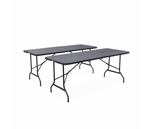 Mesas de recepção em plástico dobrável, set de 2, fiesta 180cm, cinza escuro, 180x69.5x73.5 cm