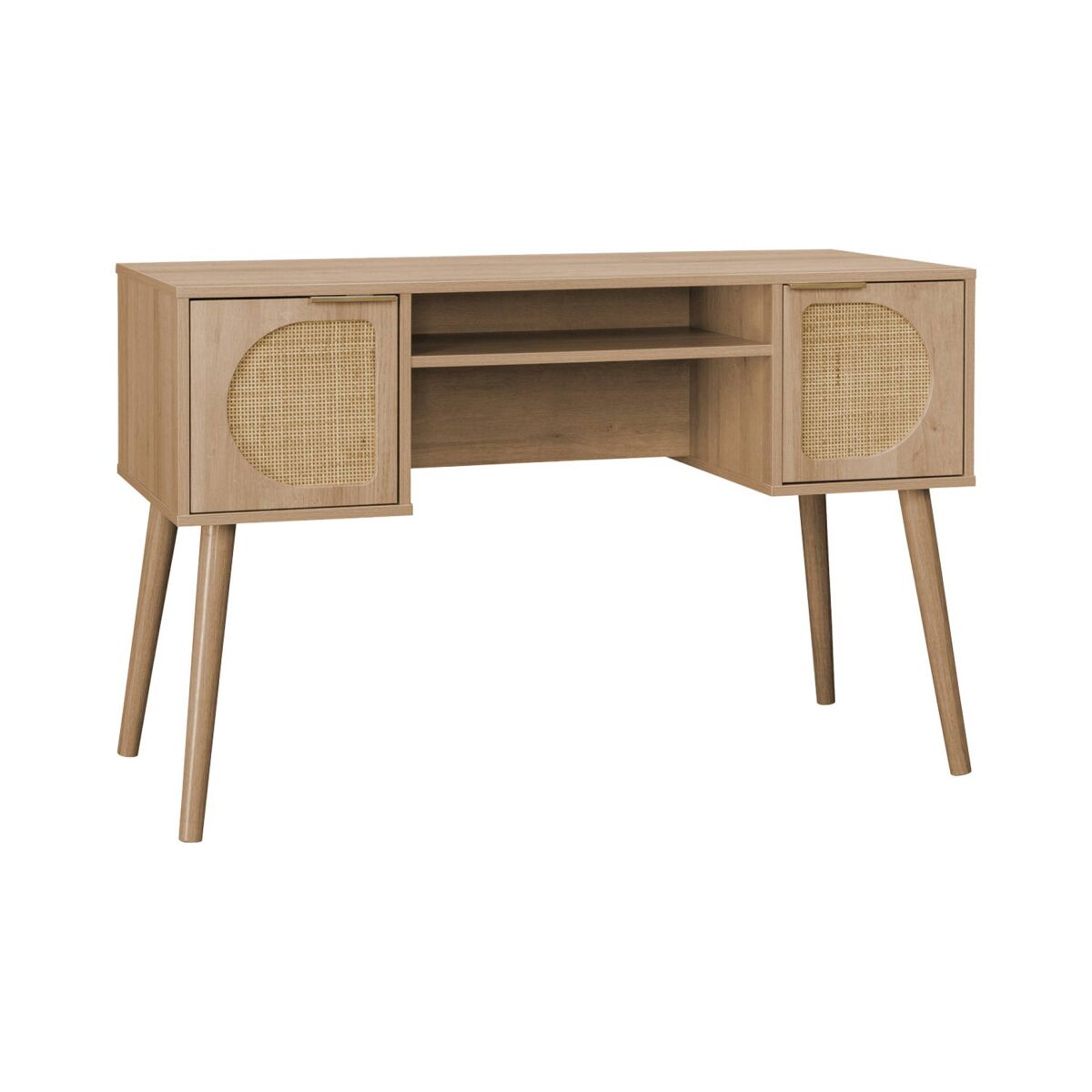 Escrivaninha efeito madeira e palhinha com 2 gavetas, eva, natural, 120x55x76.5 cm