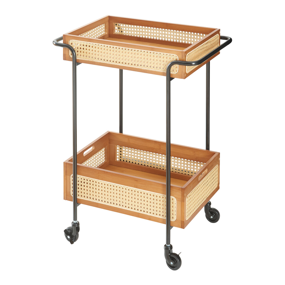 Carrinho de serviço tervola com 2 cestos metal/bambu 81x61x39cm - preto/natural [en.casa]