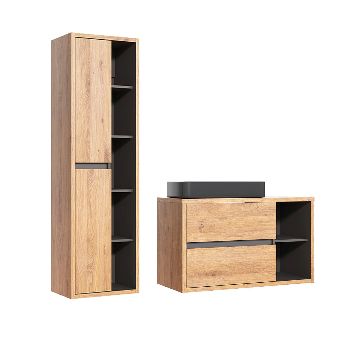 Conjunto de lavatório individual 100cm e enceinte rigel madeira e antracite