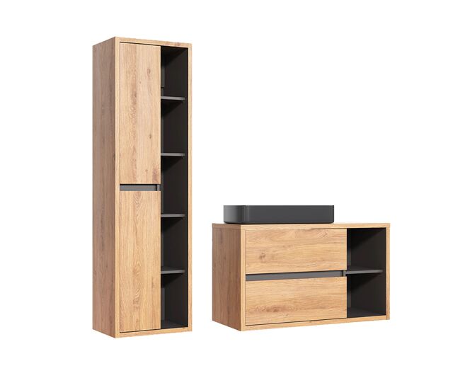 Conjunto de lavatório individual 100cm e enceinte rigel madeira e antracite