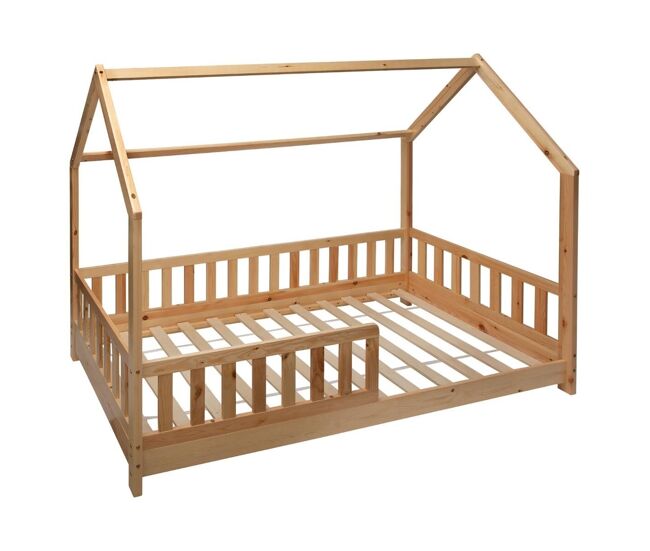 Cama jovem bosco em formato de cabana 98 cm - pinho e madeira compensada, cor bege, estilo infantil
