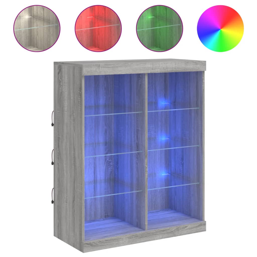 Vidaxl aparador com luzes led 81x37x100 cm cinzento sonoma