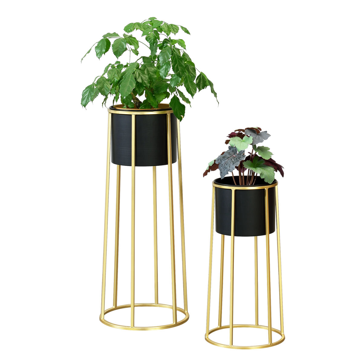Conjunto de 2x suportes para plantas em metal macon 50 x 25 x 25 cm e 70 x 30 x 30 x 30 cm dourado e preto [en.casa]