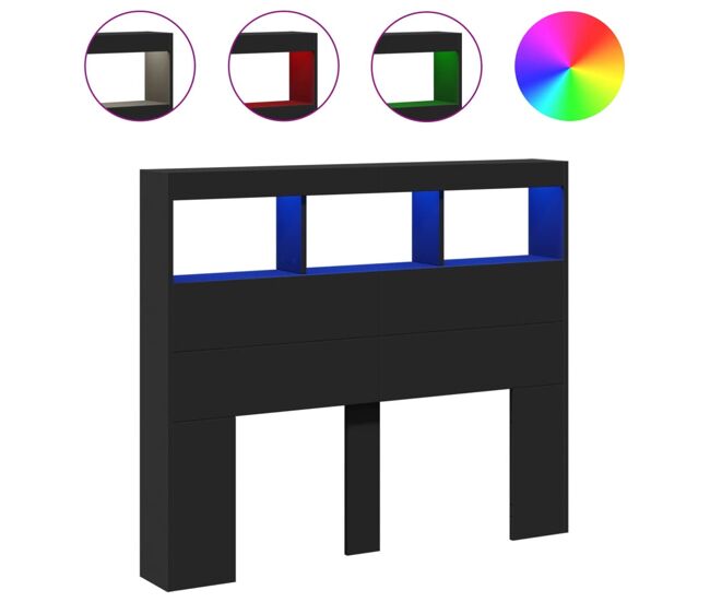 Vidaxl armário de cabeceira com luzes led 120x17x102 cm preto