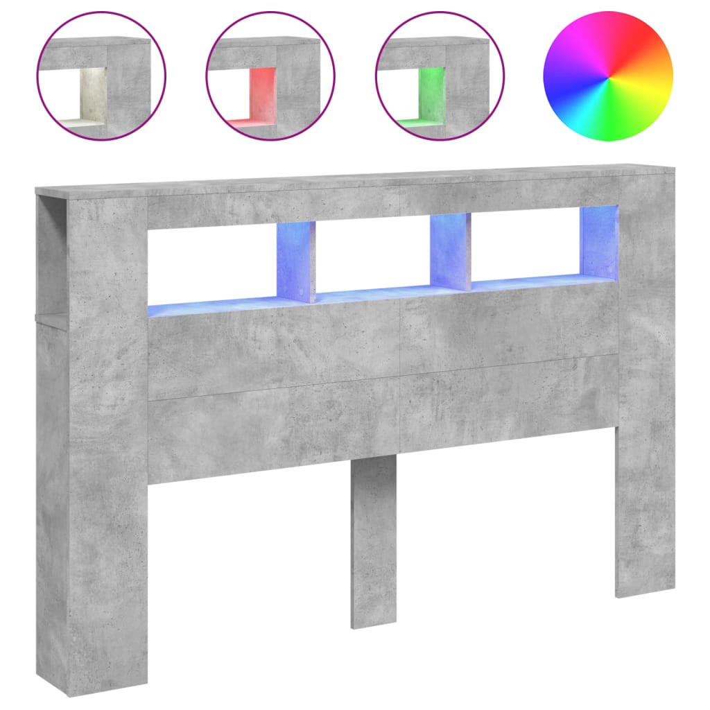 Vidaxl cabeceira c/ leds 160x18,5x103,5 cm cinzento-cimento
