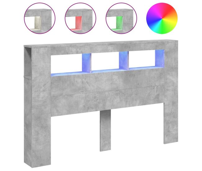 Vidaxl cabeceira c/ leds 160x18,5x103,5 cm cinzento-cimento