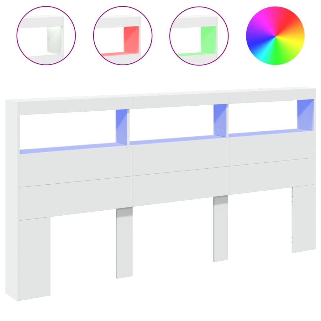 Vidaxl armário de cabeceira com luzes led 200x17x102 cm branco