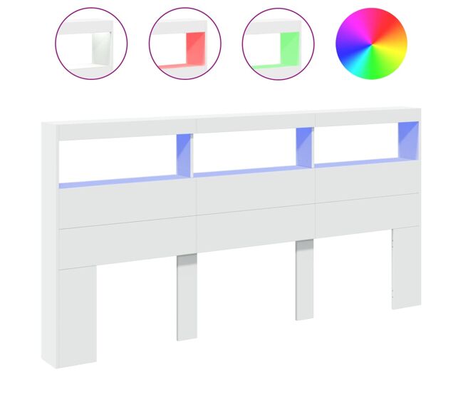 Vidaxl armário de cabeceira com luzes led 200x17x102 cm branco