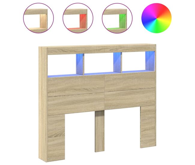 Vidaxl armário de cabeceira c/ luzes led 120x17x102 cm carvalho sonoma
