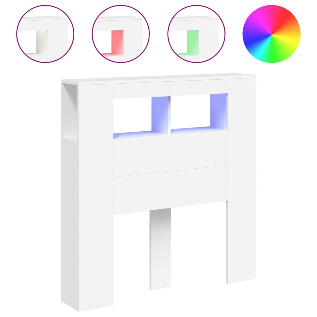 Vidaxl cabeceira cama c/ leds 100x18,5x103,5 cm deriv. madeira branco