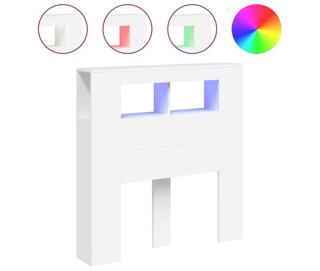 Vidaxl cabeceira cama c/ leds 100x18,5x103,5 cm deriv. madeira branco