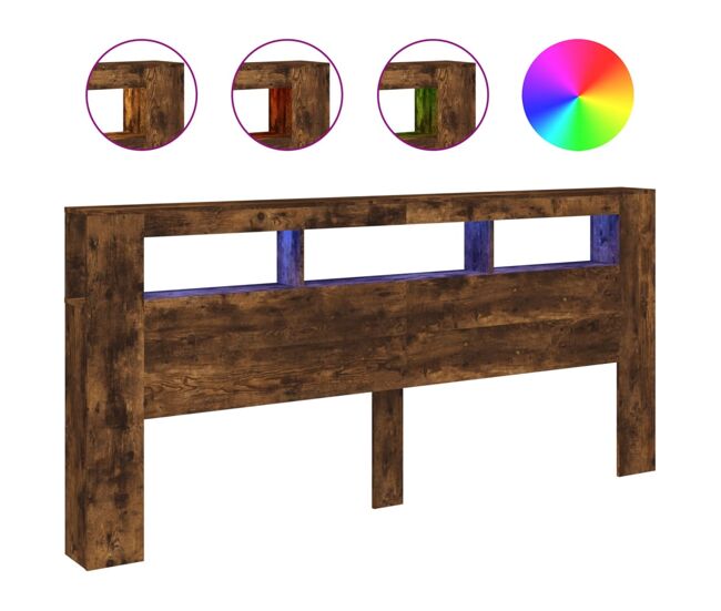 Vidaxl cabeceira c/ leds 220x18,5x103,5 cm carvalho fumado