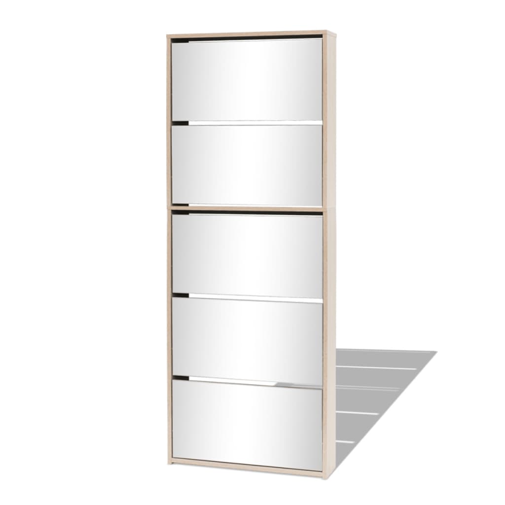 Vidaxl sapateira 5 divisórias com espelho 63x17x169,5 cm carvalho