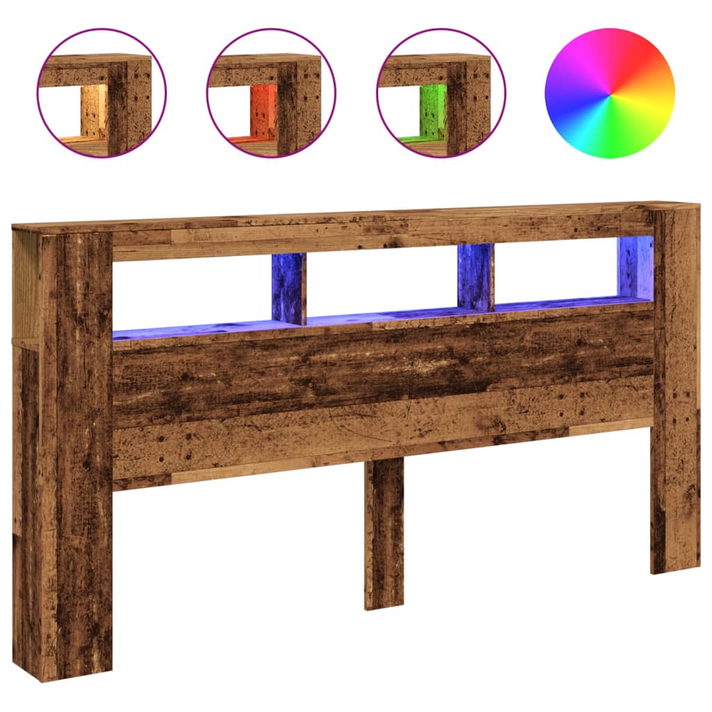 Vidaxl cabeceira c/ leds 200x18,5x103,5cm deriv. madeira madeira velha