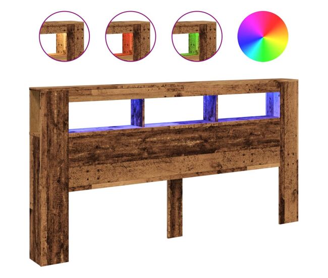 Vidaxl cabeceira c/ leds 200x18,5x103,5cm deriv. madeira madeira velha