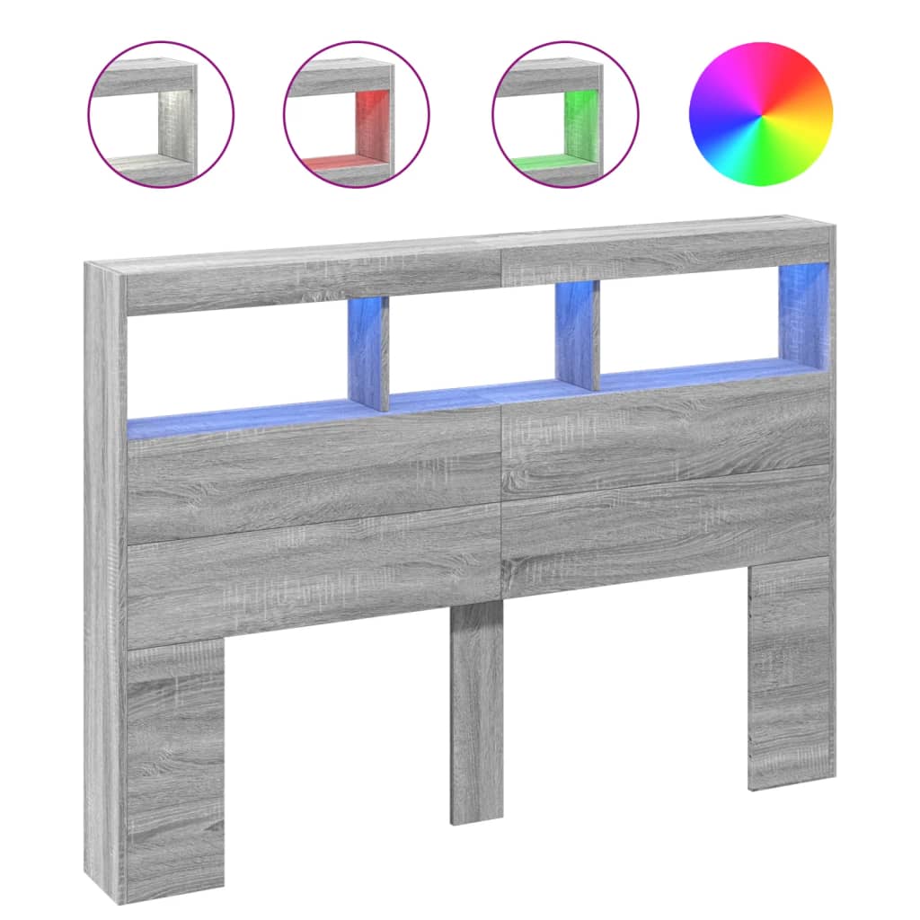 Vidaxl armário de cabeceira c/ luzes led 140x17x102 cm cinzento sonoma