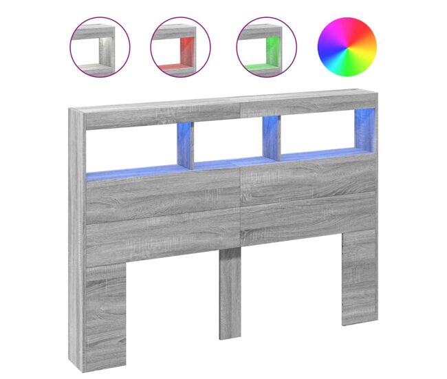 Vidaxl armário de cabeceira c/ luzes led 140x17x102 cm cinzento sonoma