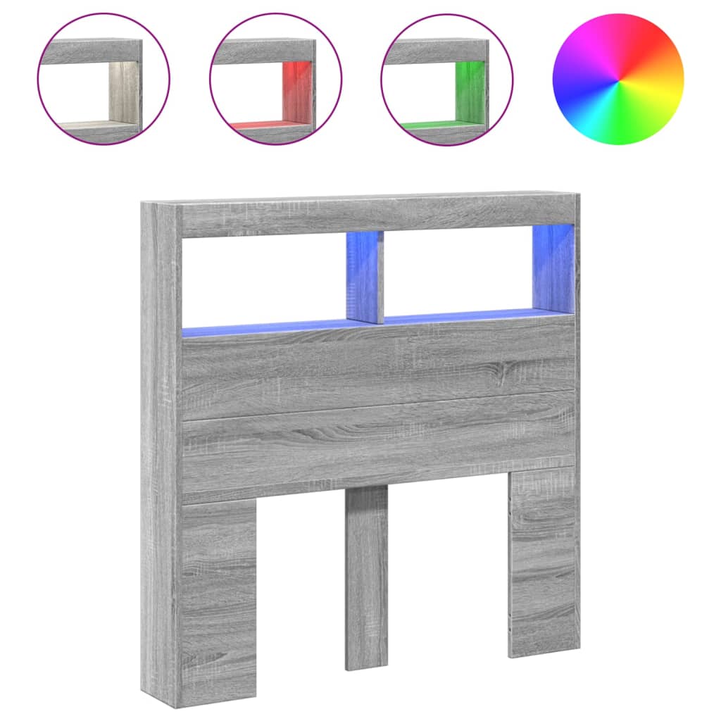 Vidaxl armário de cabeceira c/ luzes led 100x17x102 cm cinzento sonoma