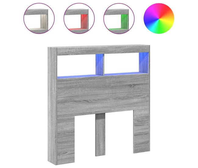 Vidaxl armário de cabeceira c/ luzes led 100x17x102 cm cinzento sonoma