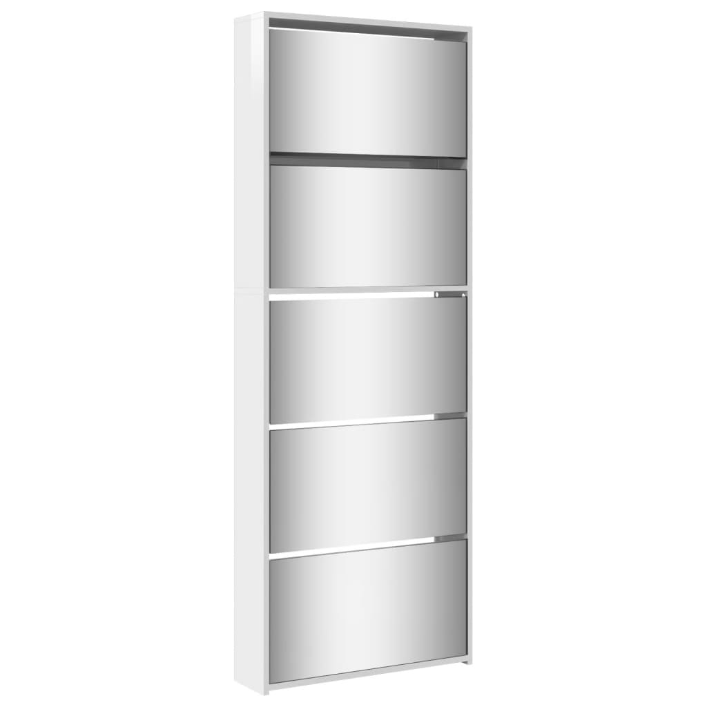 Vidaxl sapateira c/espelho 5 divisórias 63x17x169,5cm branco brilhante