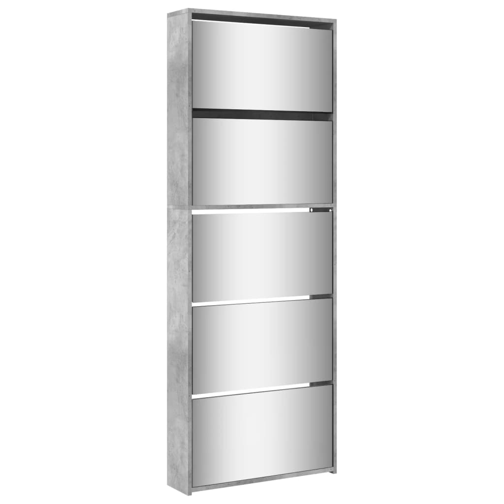Vidaxl sapateira c/ espelho 5 divisórias 63x17x169,5 cm cinza cimento