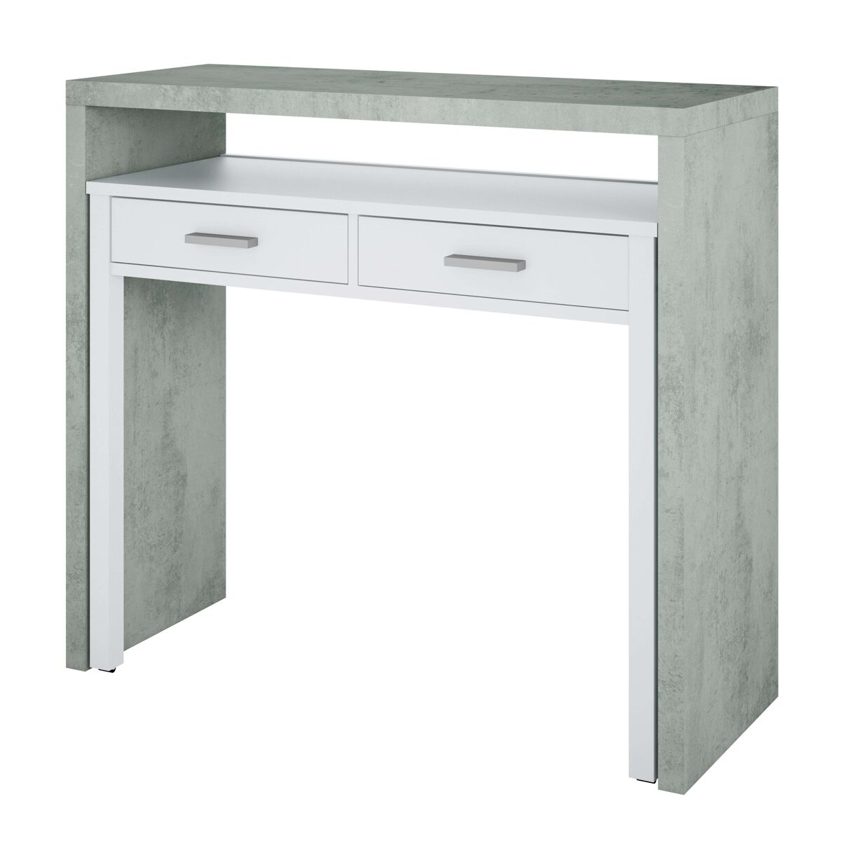 Miroytengo Pacote De Mesa Extensível E Prateleiras Modernas Pluton Para Sala De Estar Ou Escritório Em Cimento E Branco