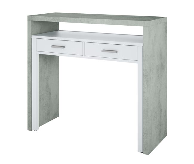 Pacote de mesa extensível e prateleiras modernas pluton para sala de estar ou escritório em cimento e branco