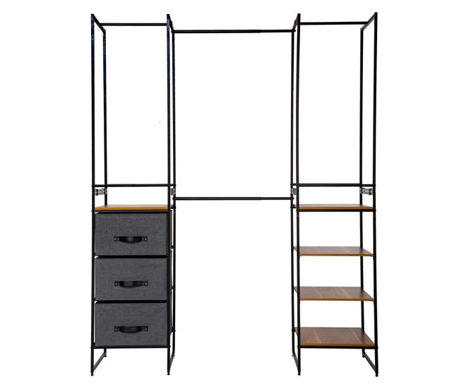 Camarim modular aberto tissa preto e madeira 180x190 cm
