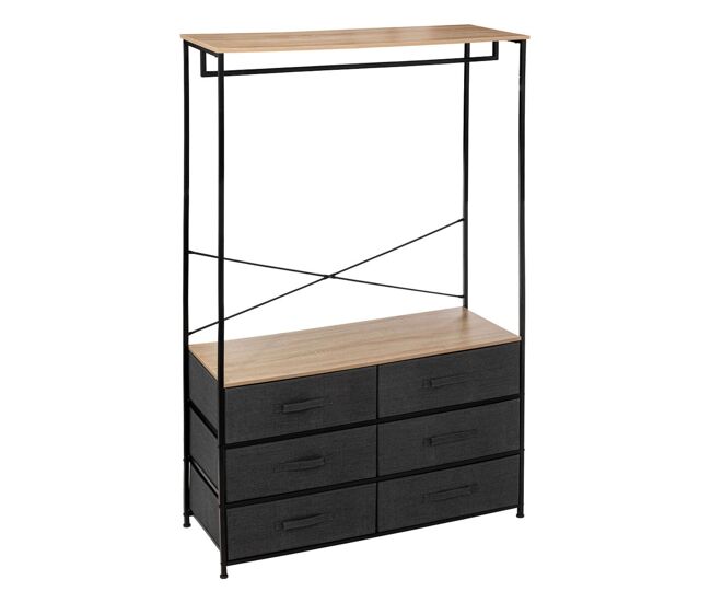 Camarim tissa com 6 gavetas e 1 varão para cabides, carvalho claro e cinza escuro, aço, 100x167 cm