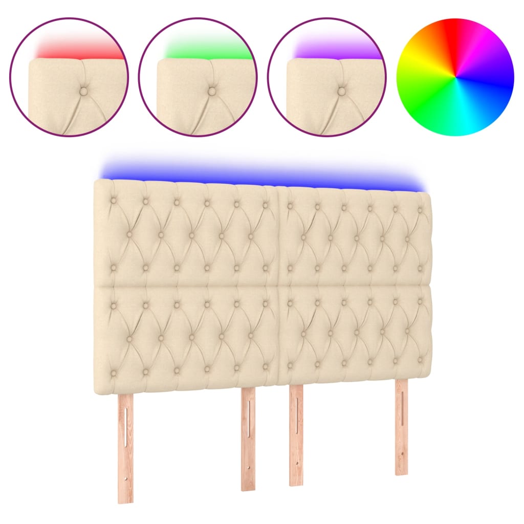 Vidaxl cabeceira cama c/ luzes led tecido 144x7x118/128 cm cor creme